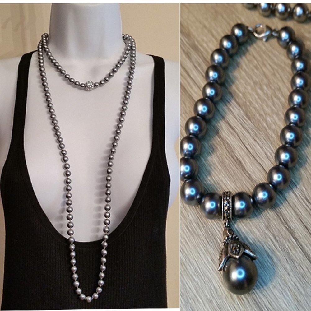 Curated bundle Faux Pearls Jewelry Set Gunmetal
